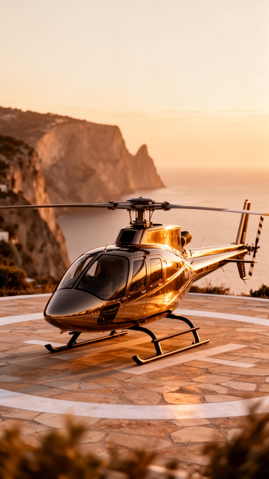 Helicopter on a cliffside helipad